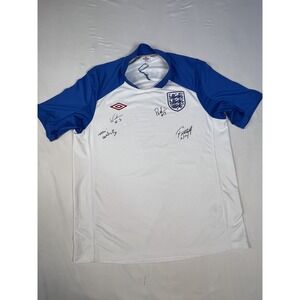 England‎ Soccer Shirt Mens XL Signed Autograph Umbro White Blue Three Lions Kit
